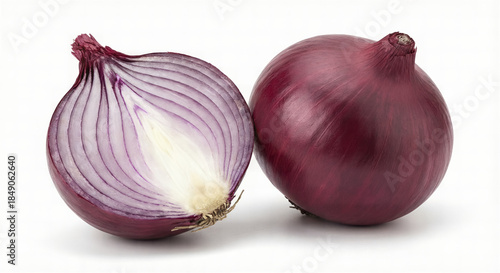Red onion whole and half sliced isolated AI generated