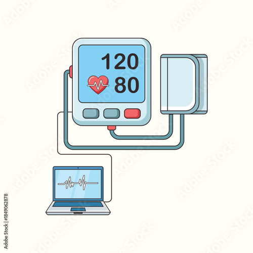 Medical diagnostic machine or MRI scanner connected to laptop vector illustration