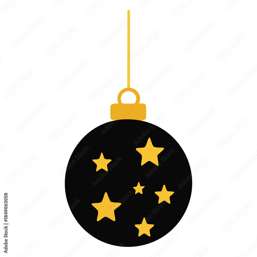 Obraz premium Stylish black Christmas ornament with golden stars, ideal for elegant holiday invitations, greeting cards, and festive decorations.