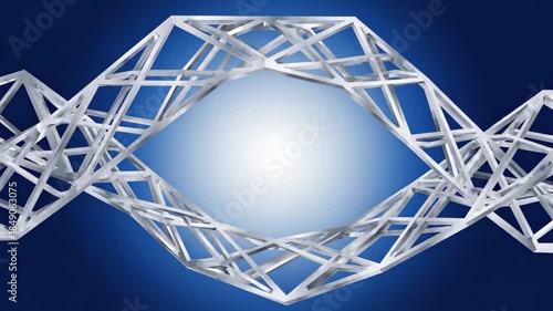 Modern silver metallic frame rotating on blue background