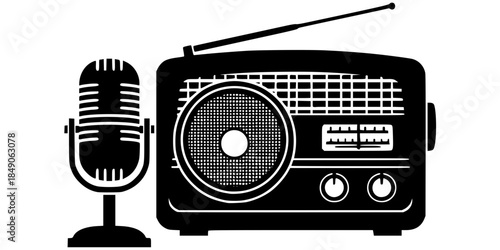 Retro Vintage Radio Microphone Vector Silhouette