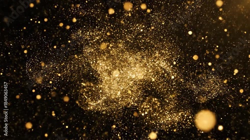 Dazzling golden fireworks exploding in dark night sky