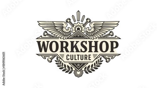 Artistic workshop emblem emphasizing cultural craftsmanship and creativity