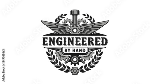 Mechanical craftsmanship emblem emphasizing manual engineering mastery and