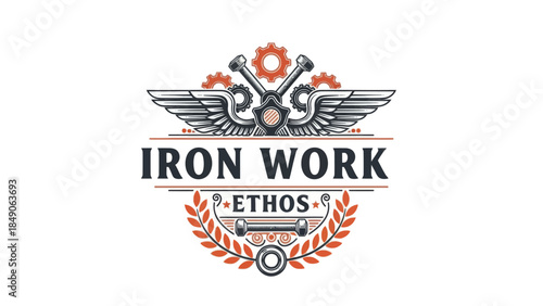 industrial theme emblem showcasing metallic tools gears and machinery