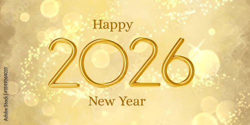 Happy New Year 2026 Golden Celebration Background with 3D Gold Numbers and Sparkling Bokeh