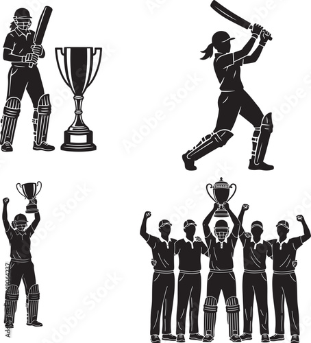 cricket player silhouette on white background