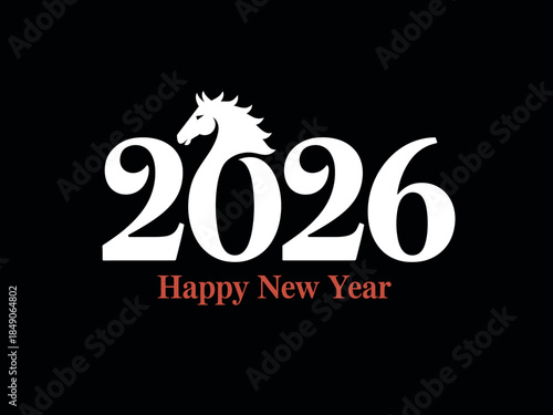 Happy New Year 2026 Celebration with Horse Silhouette Typography Design