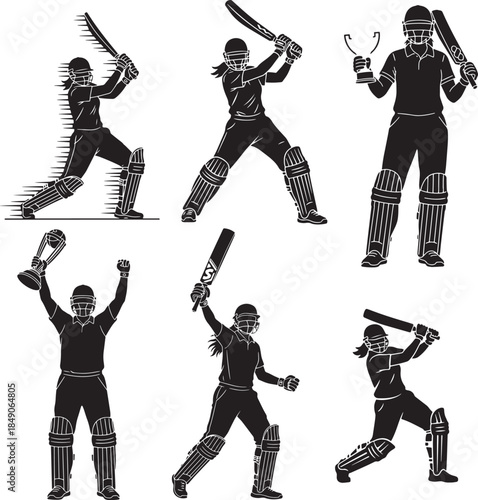 cricket player silhouette on white background