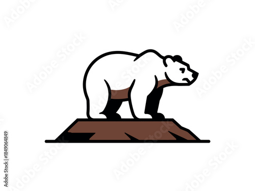 Polar bear standing on brown ground, illustration of Arctic wildlife in simple style