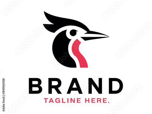 Modern Bird Logo Design Template with Red Accent and Brand Tagline Placeholder