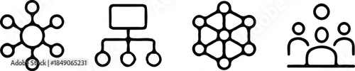 network connection black line icons set vector four group icon design illustration