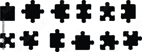 12 puzzle black piece icons vector illustration art 