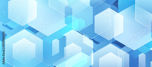 Blue abstract background with gradient hexagon. Modern  lines pattern. Futuristic technology concept.