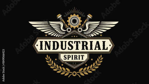 Retro-inspired graphic emblem symbolizing innovative mechanical craftsmanship