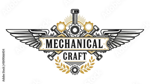 Intricate Mechanical Craft Emblem Highlighting Engineering and Design