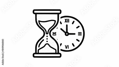 Hourglass and Clock Icon Representing Time Management and Urgency.