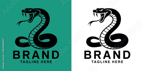 Snake Logo Design with Brand Tagline on Green and White Backgrounds for Business