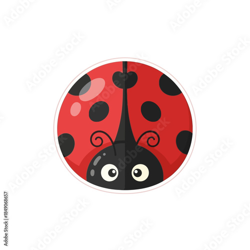 Cute ladybug face with big eyes and red shell with black spots