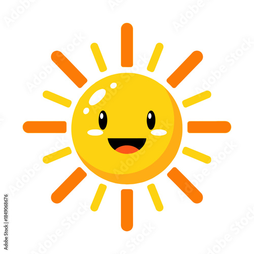 Smiling sun with rays, bright and cheerful emoticon