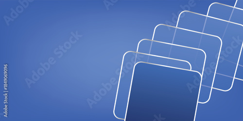 Abstract blue background with overlapping rounded squares creating a modern and dynamic visual effect.