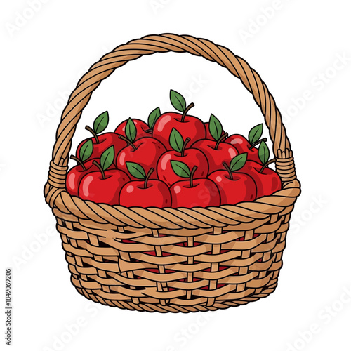 Vibrant red apples fill a traditional wicker basket