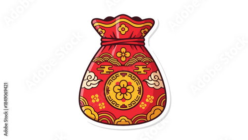 Intricate red and gold embroidered pouch with floral patterns and traditional