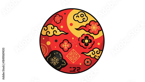Colorful Lunar Celebration Emblem with Traditional and Modern Symbols