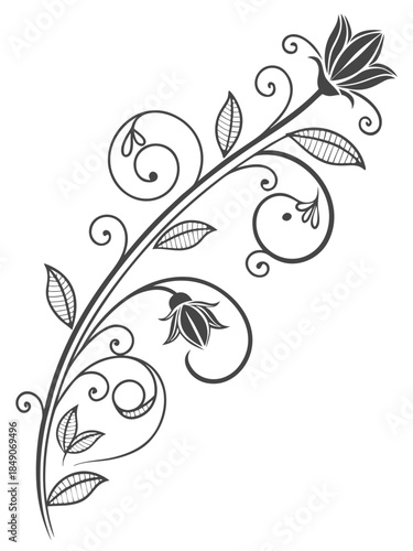 Ornate decorative metal railing element with scrollwork, vector