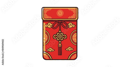 Vibrant red traditional Chinese decorative pouch with ornate details