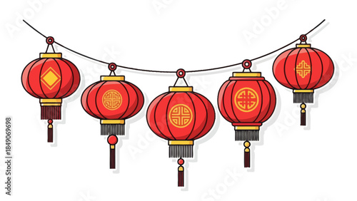 Festive lantern string decoration with traditional red lamps for celebration