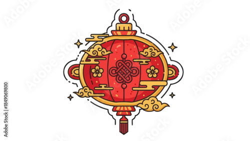 Festive Chinese Lantern with Traditional Ornaments and Gold Accents for