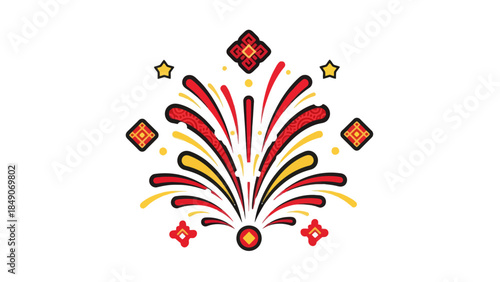 Festive Fireworks Celebration with Traditional Decorative Elements