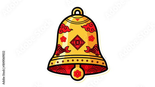 Vibrant traditional Chinese-themed bell with intricate red and gold