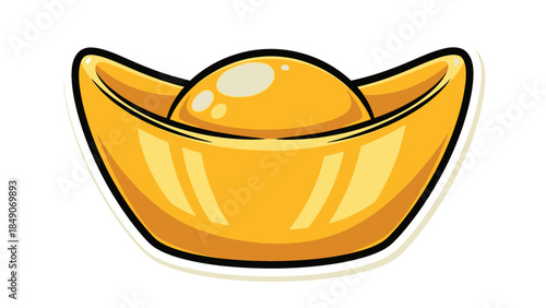 Stylized Digital Illustration of a Golden Treasure Bowl with a Single Gem in a