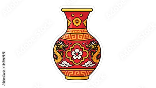 Traditional Chinese Vase with intricate dragon and floral motifs vibrant red