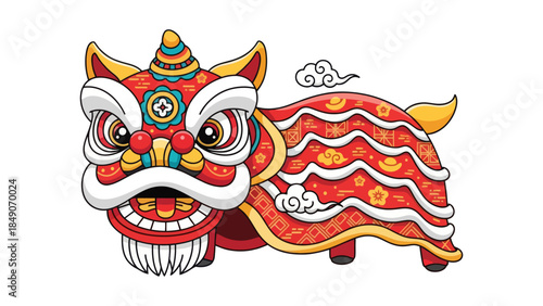 Colorful Traditional Chinese Lion Dance Costume with Ornate Details and