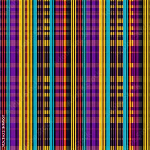 Colorful Symmetrical Vertical Stripe Pattern with Plaid Elements.