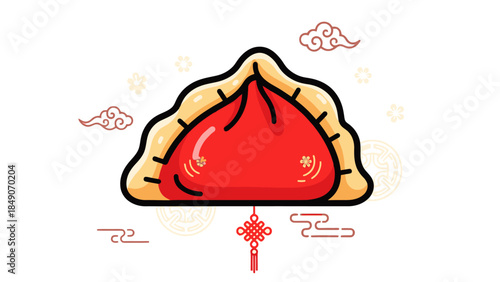 Festive Lunar New Year Traditional Dumpling with Red Sweet Filling