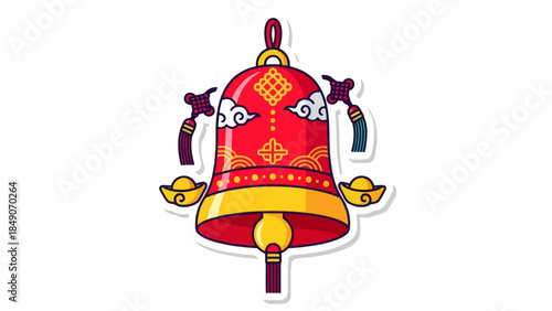 Vibrant traditional Chinese festival bell with ornate decorative elements and