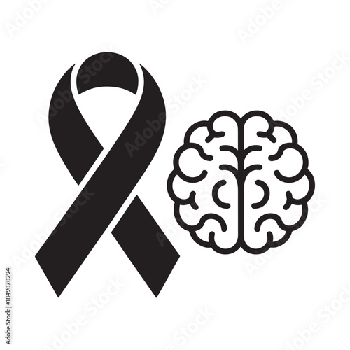 Mental health awareness ribbon and brain illustration symbolizing neurological conditions
