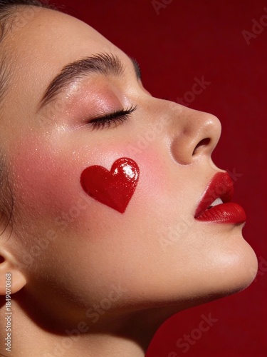 Valentine’s Day Beauty Portrait With Heart Face Detail