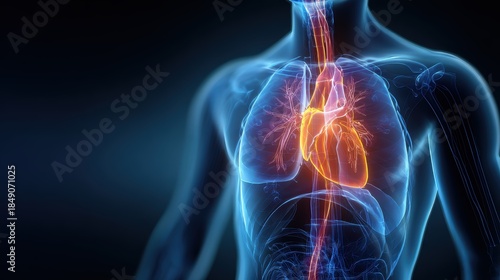 Wallpaper Mural Anatomical illustration of the human heart and lungs with glowing orange heart Torontodigital.ca