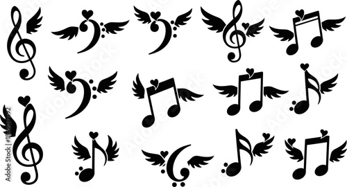 A big bundle of Music notes with hearts on staves