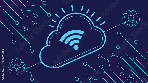 Futuristic Cloud Computing and Wireless Connectivity Concept with Digital Circuit Technology Network Vector