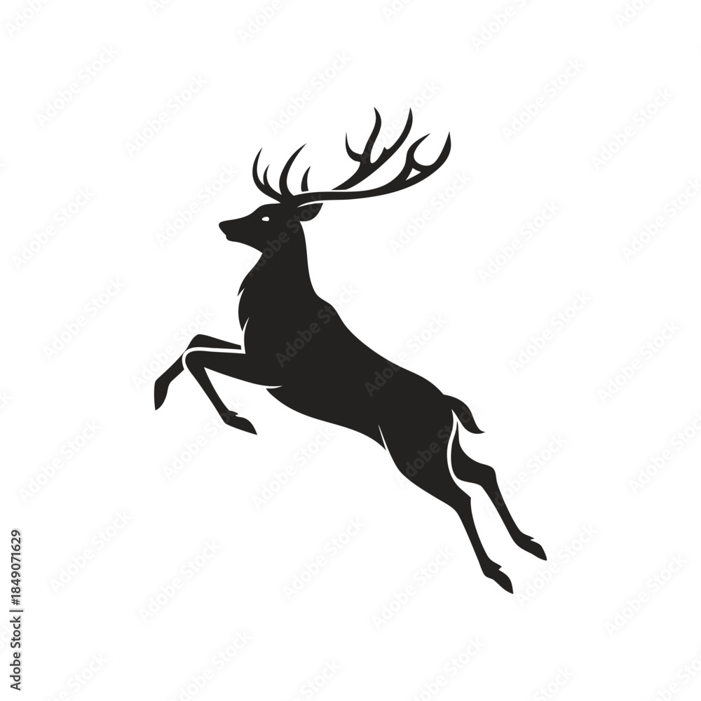 Fototapeta premium Jumping Deer Silhouette Vector Illustration on White Background