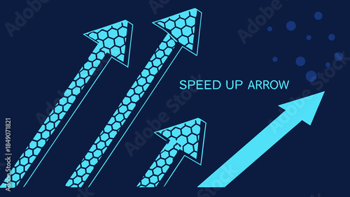 Futuristic Speed Up Arrow Growth Concept with Glowing Hexagon Pattern Vector
