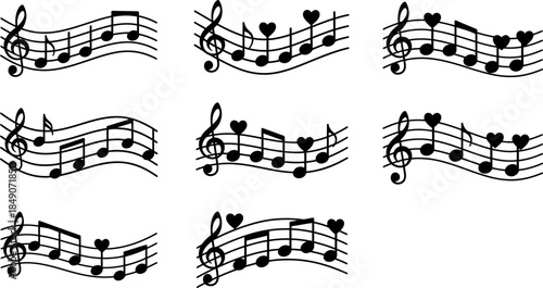 Music notes with hearts on staves