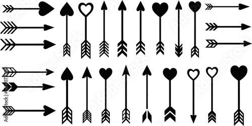 set of black arrows with various heart shaped tips