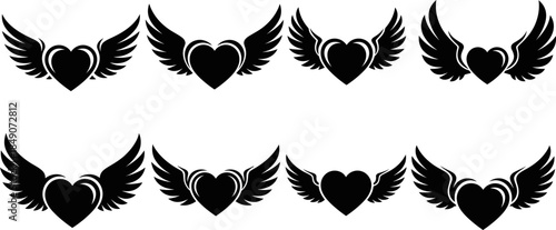 Heart shaped icons with wings for love and freedom symbol